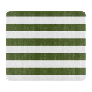 Dark Moss Green and White Stripes Cutting Board