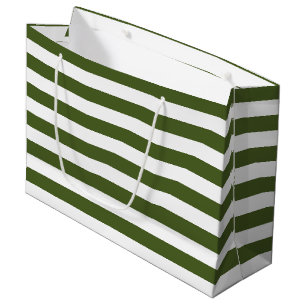 Dark Moss Green and White Stripes Large Gift Bag