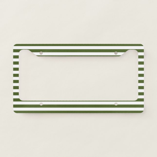 Dark Moss Green and White Stripes License Plate Frame (Front)