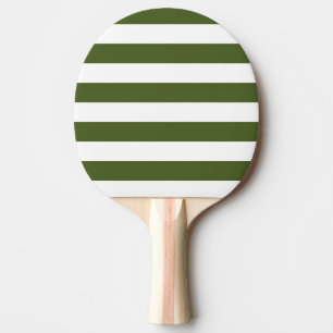 Dark Moss Green and White Stripes Ping Pong Paddle