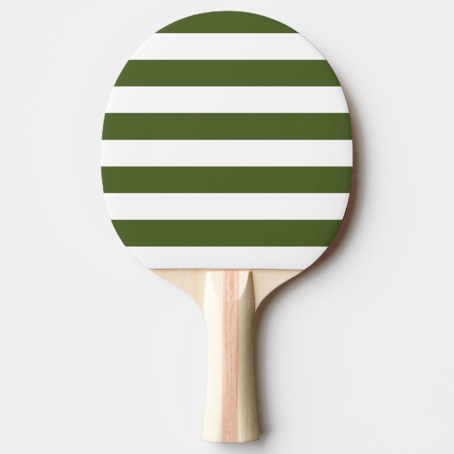 Dark Moss Green and White Stripes Ping Pong Paddle (Front)