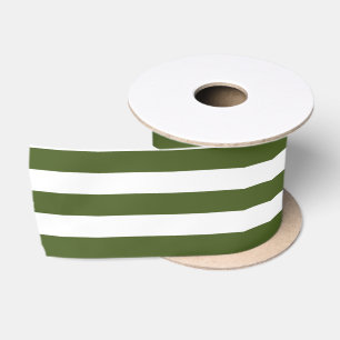 Dark Moss Green and White Stripes Satin Ribbon