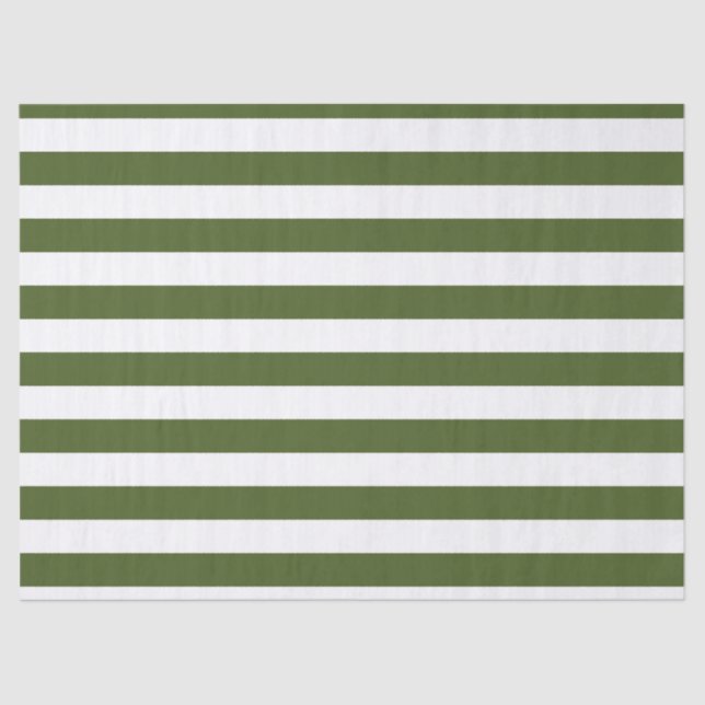 Dark Moss Green and White Stripes Tissue Paper (Front)