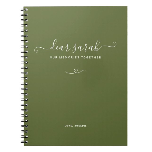 Dark Moss Green Couple Memory Keepsake Notebook (Front)