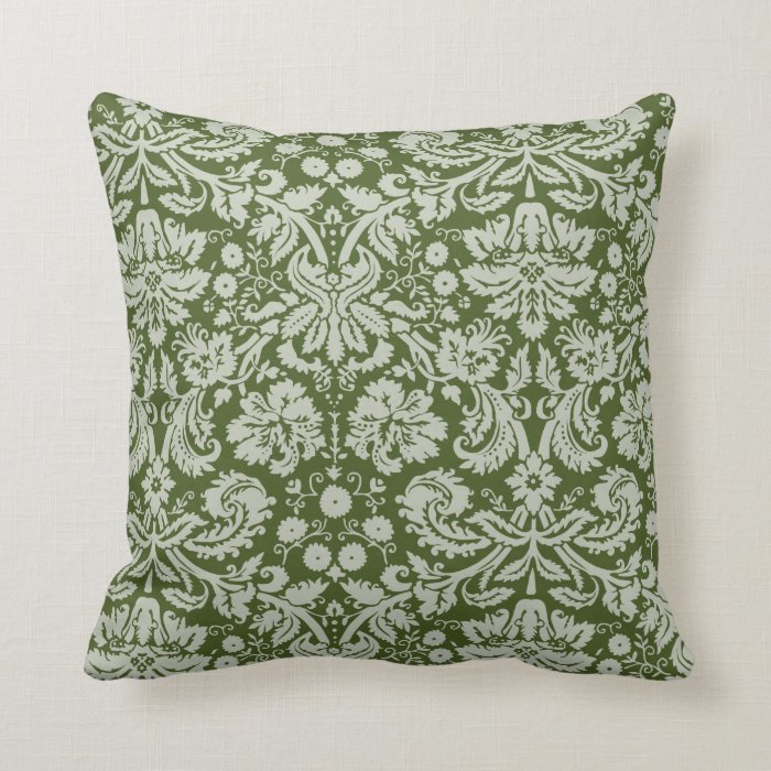 Dark Moss Green Damask Throw Pillow Zazzle