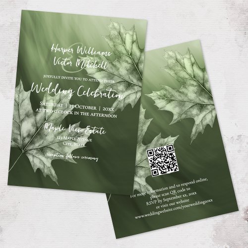Dark Moss maple leaves all in one wedding invitation