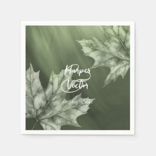 dark moss green maple leaves fall wedding napkins