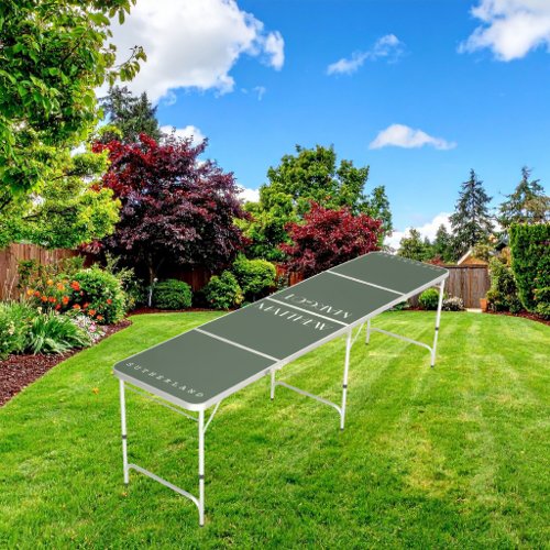 Dark Moss Green Minimalist Scandi Wedding  Beer Pong Table