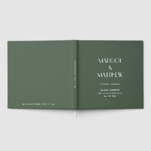 Dark Moss Green Minimalist Scandi Wedding Foil Guest Book
