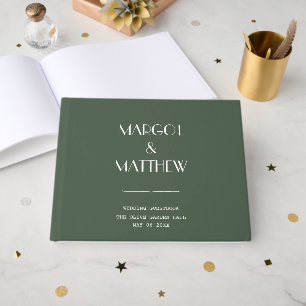Dark Moss Green Minimalist Scandi Wedding Guest Book