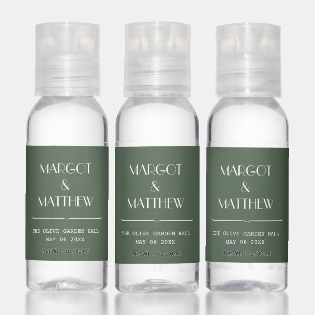 Dark Moss Green Minimalist Scandi Wedding Hand Sanitizer (Set)