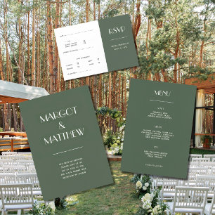 Dark Moss Green Minimalist Scandi Wedding Invitation