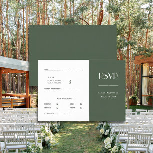 Dark Moss Green Minimalist Scandi Wedding RSVP Card