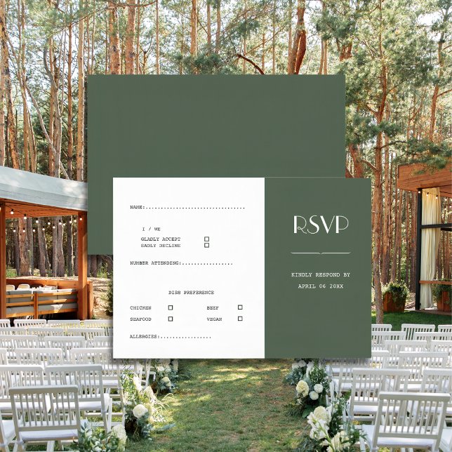 Dark Moss Green Minimalist Scandi Wedding RSVP Card (Creator Uploaded)