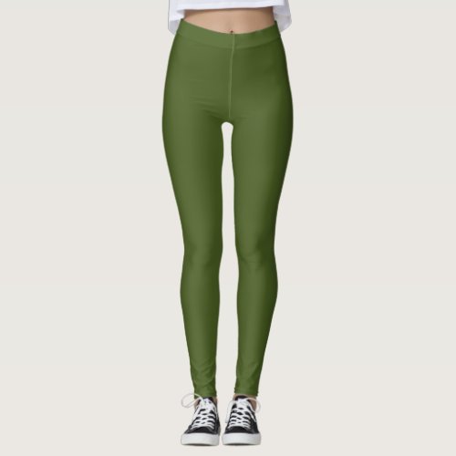 Dark Moss Green Solid Color Leggings