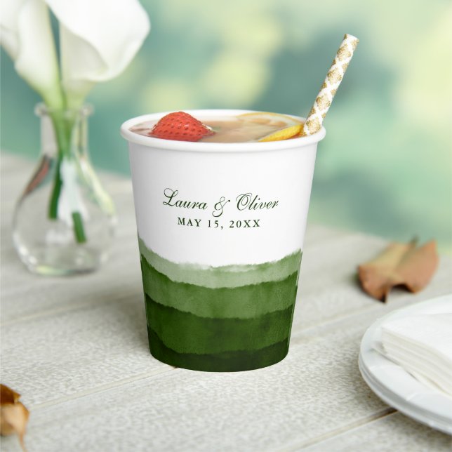 Dark Moss Green Watercolor Wedding I Paper Cups (Insitu)