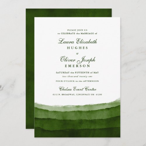 Dark Moss Green Watercolor Wedding Invitations