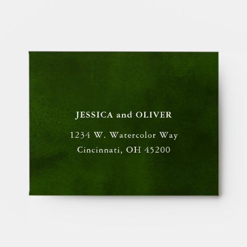 Dark Moss Green Watercolor Wedding RSVP Envelope