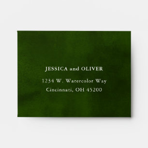 Dark Moss Green Watercolor Wedding RSVP Envelope