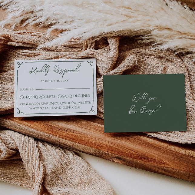 Dark Moss Green Whimsical Boho Modern Wedding  RSVP Card (Creator Uploaded)