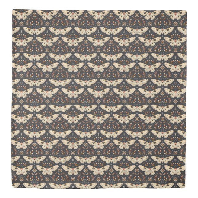 Dark Moth Witchy Boho Botanical Pattern Duvet Cover (Front)