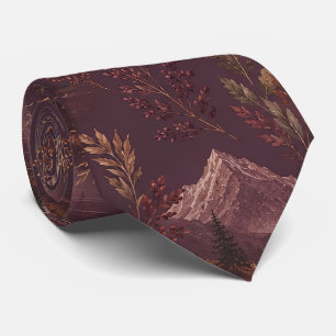 Dark Mountain Botanical Autumn Pattern Neck Tie