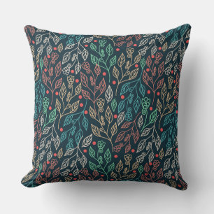 Dark Multicolor Leaves    Throw Pillow