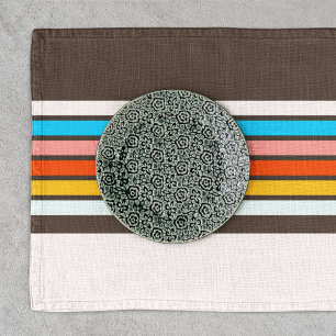 Dark Multicolor Vintage Style Stripes Cloth Placemat