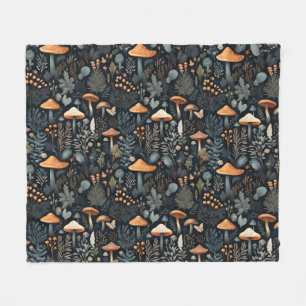 Dark Mushroom Cottagecore Pattern Fleece Blanket