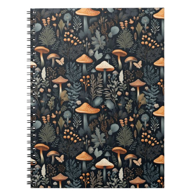 Dark Mushroom Cottagecore Pattern Notebook (Front)