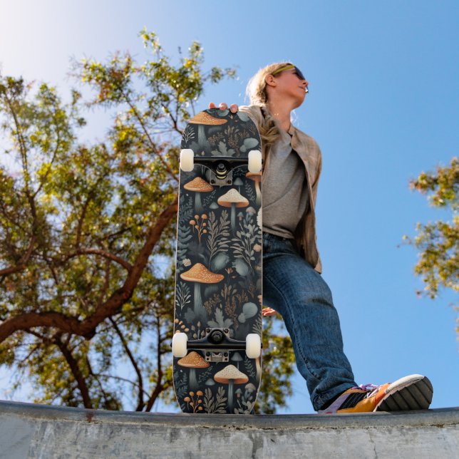 Dark Mushroom Cottagecore Pattern Skateboard (Outdoor 1)