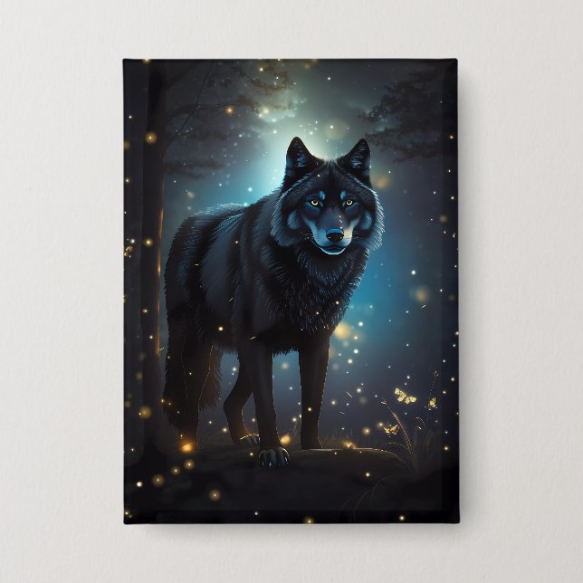 Dark Mysterious Black Wolf  Button (Front)