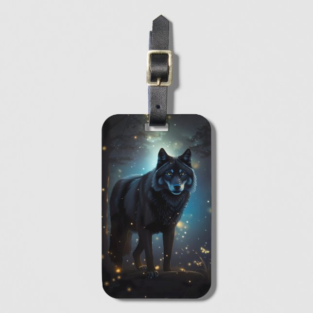 Dark Mysterious Black Wolf  Luggage Tag (Front Vertical)