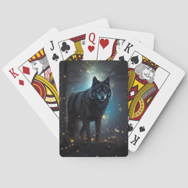 Dark Mysterious Black Wolf  Poker Cards (Back)