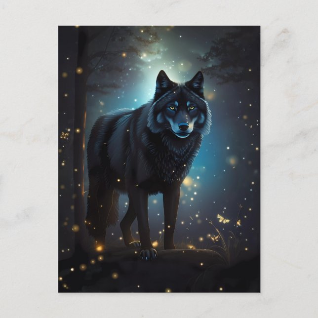 Dark Mysterious Black Wolf  Postcard (Front)