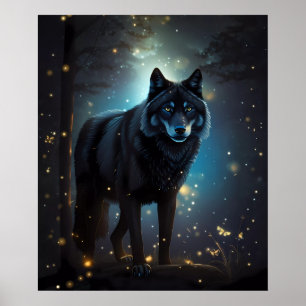Dark Mysterious Black Wolf  Poster