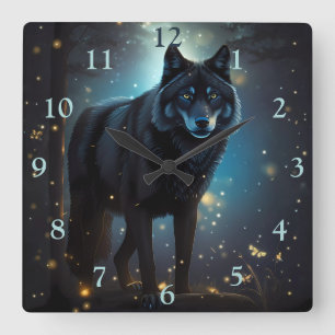 Dark Mysterious Black Wolf  Square Wall Clock
