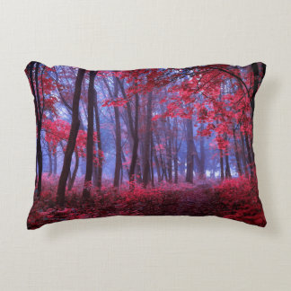 Dark mysterious forest in pink tones. Mystical aut Accent Pillow