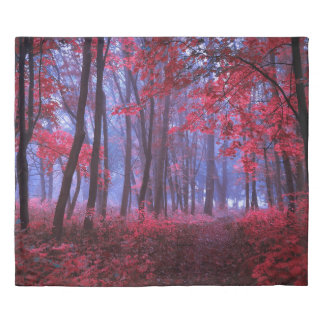 Dark mysterious forest in pink tones. Mystical aut Duvet Cover