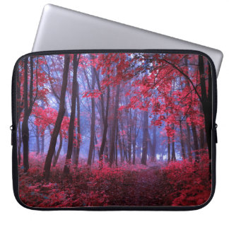 Dark mysterious forest in pink tones. Mystical aut Laptop Sleeve