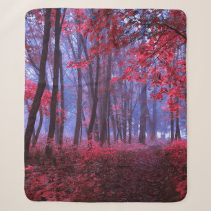 Dark mysterious forest in pink tones. Mystical aut Sherpa Blanket
