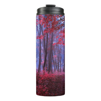 Dark mysterious forest in pink tones. Mystical aut Thermal Tumbler