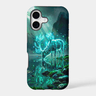 Dark Mystical Neon Cyan Glowing Spirit Stag Deer iPhone 17 Case