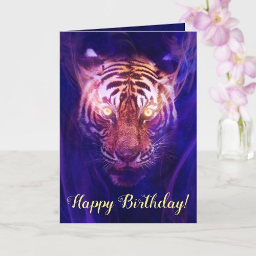 Dark Mystical Tiger Mystic Purple Birthday Card