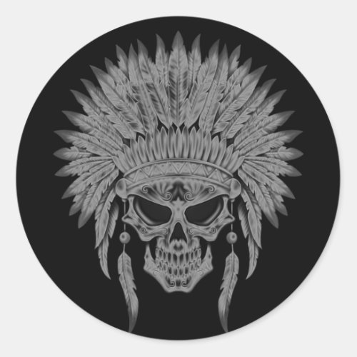 Dark Native Skull Classic Round Sticker