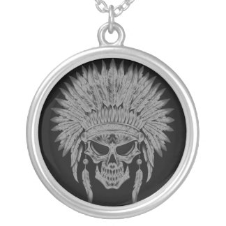 Dark Native Skull Silver Plated Necklace