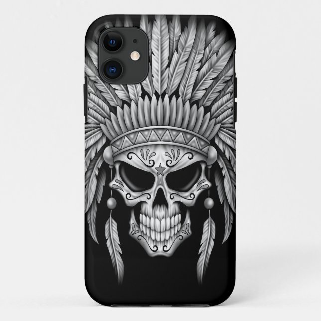 Dark Native Sugar Skull with Headdress Case-Mate iPhone Case (Back)