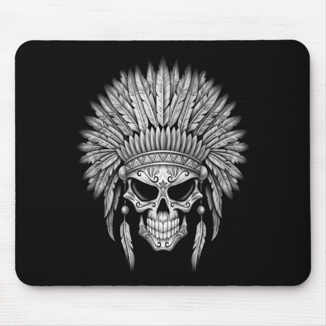 Dark Native Sugar Skull with Headdress Mouse Pad (Front)