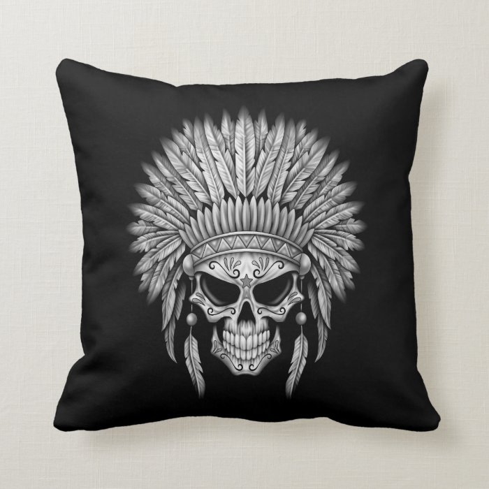 Dark Native Sugar Skull with Headdress Pillows