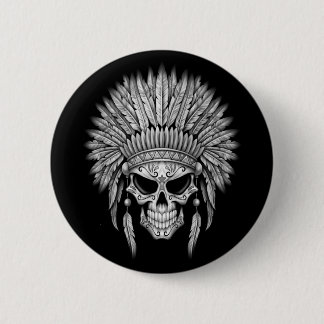 Dark Native Sugar Skull with Headdress Pinback Button